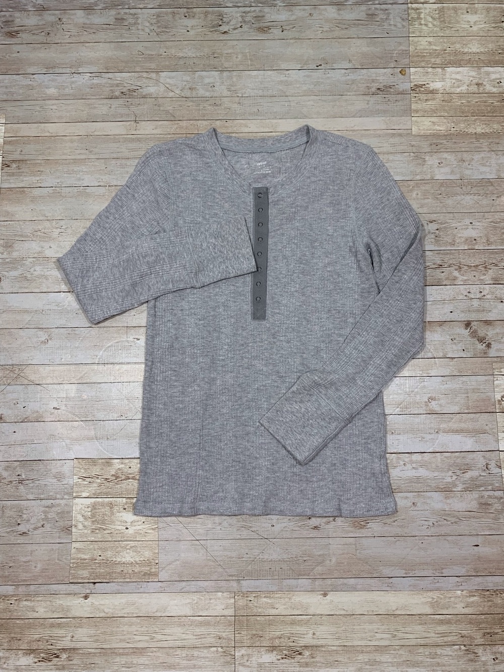 Aerie Gray Waffle Knit Henley Long Sleeve Top Size M Thermal Cotton Blend